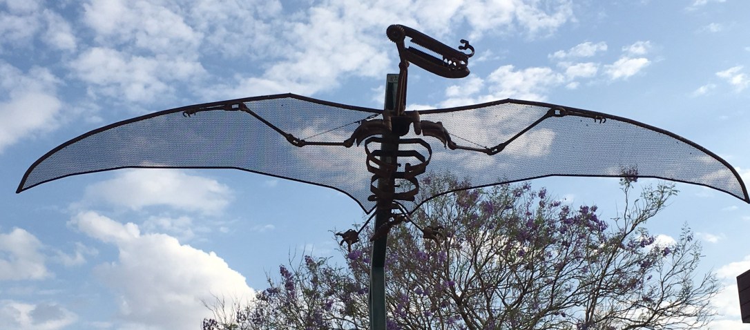'Leanneosaur' - life sized flying metal sculpture of a Queensland Pterosaur